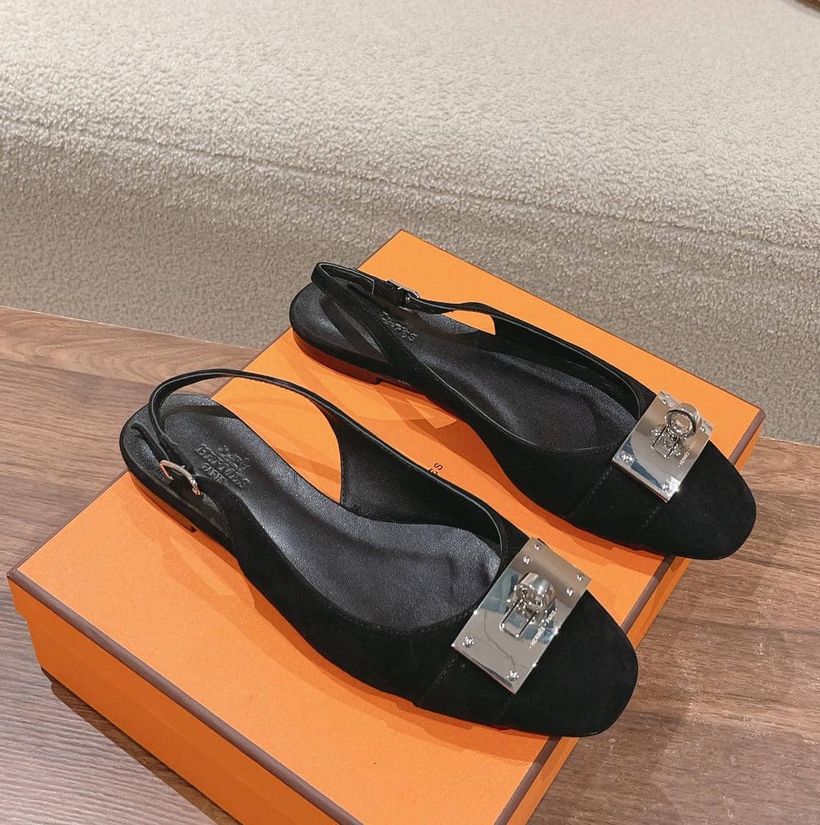 Hermes Kelly buckle slingback ballet flats-4